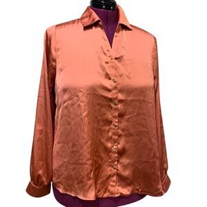 New Belldini 1X Orange Ginger Spice Button Down Long Sleeve Back Pleated Blouse